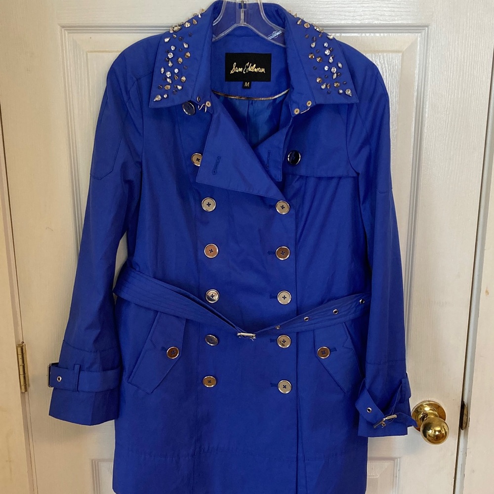 Sam Edelman Royal Blue Trench Coat with Studded Collar